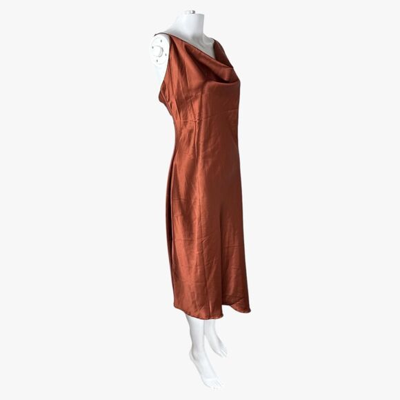 Petal & Pup Satin Sheer Midi Dress in Rust Orange Size 10 Party Glam Formal - Picture 2 of 6
